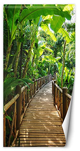 Feeby Türtapete selbstklebend Blätter Dschungel Palmen 100x210 cm Türposter Türsticker Fototapete Wohnzimmer Schlafzimmer Kinderzimmer Büro Fußgängerbrücke Exotisch Tropen Grün