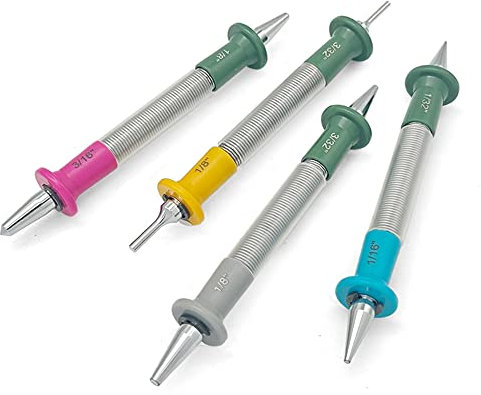 SENROG 4-Pieces Spring Tool Set,Nail Punch:1/32, 1/16, 3/32, 1/8 Spring Loaded Nail Set, 3/32, 1/8 Pin Punch, 1/8, 3/16 Center Punch Spring Punch Tool-4 Pcs(Nail & Pin & Center Punches)