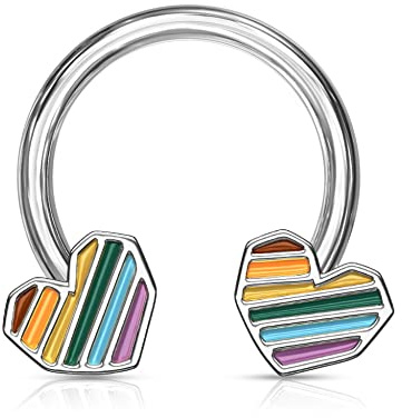 Treuheld® Hufeisen Piercing mit Regenbogen-Herzen | 3 Farben