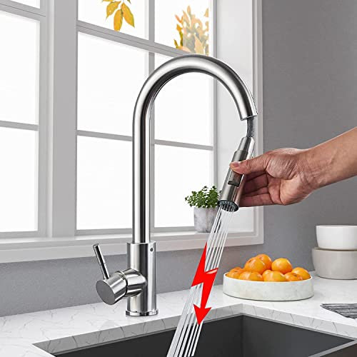 Rubinetto da cucina a bassa pressione, in acciaio inox, con doccetta estraibile, ad alta pressione, girevole a 360°, rubinetto da cucina, due tipi di getti d'acqua, rubinetto..