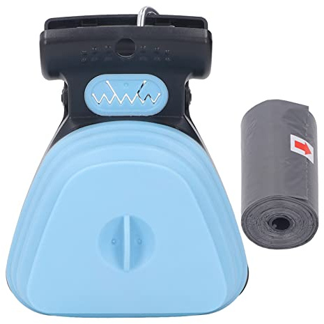 Hundekotschaufel, Tragbarer Hundekotschaufel, Aufsammeln von Sanitärabfällen für Alle Hunde, Handgehaltener Welpenkotschaufel, Hundekotreiniger mit Leine Clip und 1 Rolle Kotbeutel (Blau)