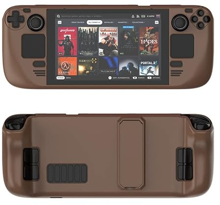 Szaerfa Schutzhülle für Steam Deck, Spielkonsolenzubehör, Gaming Handheld Controller Hartschale mit Ständer, Fallschutz-Griffgehäuse (braun)