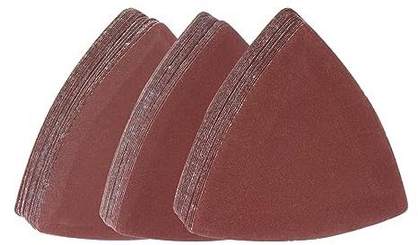 sourcing map 60 papeles de lija triangulares de gancho y bucle de grano 240/320/400 de 3-1/8 pulgadas, almohadillas de lijado de óxido de aluminio para detalles de ratón, juego de hojas
