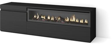 Skraut Home | TV-Schrank, Lowboard | für Wohnzimmer und Esszimmer | 150x45x35cm | Für TV-Geräte bis zu 65 | Elektrokamin. Maße | Moderner Stil | Schwarz