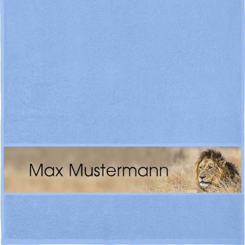 Erwin Müller Handtuch mit Namen - personalisiert - Motiv Tiere - Löwe - viele Farben & Motive - Dusch-Handtuch - hellblau - Größe 50x100 cm - persönliches Geschenk mit Wunsch-Name