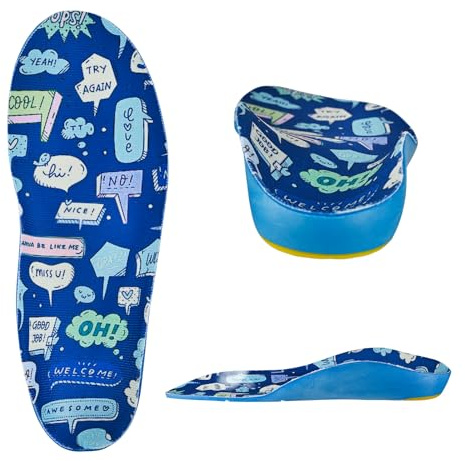 WALKROFEET Kids Insoles for Over-Pronation Soft PU Foam Orthotics Relieve Plantar Fasciitis Flat Foot Child Inserts Gel Heel Cushion