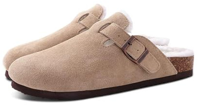 MdybF Tofflor Päls Träskor för Kvinnor Män Vinter Hem Kork Mules Fuzzy Tofflor Kort Plysch Potatisskor Inomhus Utomhus Varm, Aprikos, 39 EU