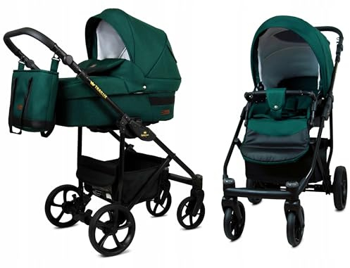 BabyLux® Carrito de Bebé Sistema de Viaje Set 2 en 1 - Trailux - Bottle Green - incl. Capazo, Silla de Paseo - Cochecito - Bolso cambiador, Cubierta para la lluvia, Mosquitera, Portavasos etc.