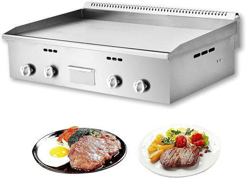 Piastra Elettrica da 220V, Temperature 50-300℃, Professionale, in Acciaio Inox con Vassoio Anti-Schizzo, Piastra Cottura Commerciale 73x40 cm Griglia Barbecue Elettric per Ristorante Mensa-1pc