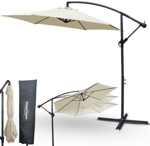 deluxe4home® Sonnenschirm Ø270 cm I Ampelschirm mit Ständer I Hängeschirm Terrassenschirm I Sonnenschutz