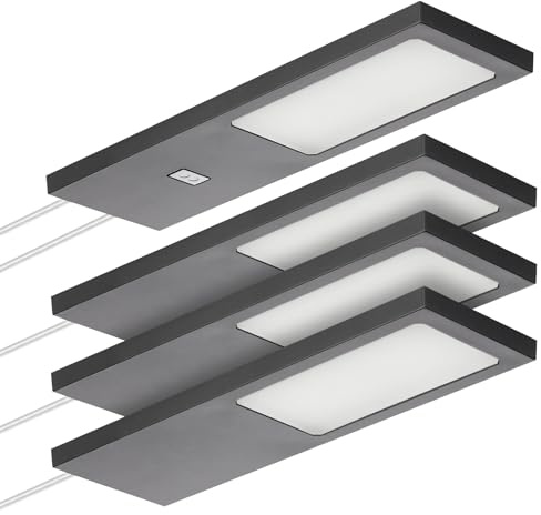SOTECH 4er Set LED-Möbelleuchte GIULIA II 2700K warmweiß schwarz | mit/ohne Sensor inkl. Trafo & Verteiler Unterbauleuchte Schrankleuchte Vitrinenbeleuchtung