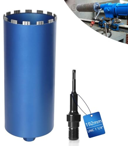 Diamantbohrkrone Dosensenker für Kernbohrgeräte inkl. 10 mm Turbo, L 460mm | Ø192 mm | SDS-PLUS Adapter | 1 ¼ Zoll UNC | Nass Trocken Bohrkrone Kernbohrer Lasergeschweißte zum Beton Granit Mauerwerk