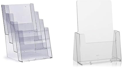 Taymar DIN A5 Présentoir de table pour flyers avec 4 compartiments sur 4 étages & porte-brochures de table DIN A5, transparent