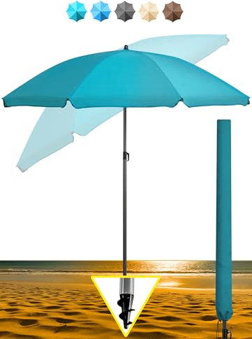 Menz Strandschirm, inkl. Hülle - UPF 50+ Sonnenschirm Strand, Strandschirm windfest stabil, Gartenschirm, Sonnenschirm Balkon 180 cm, Balkon-Schirm in Türkis