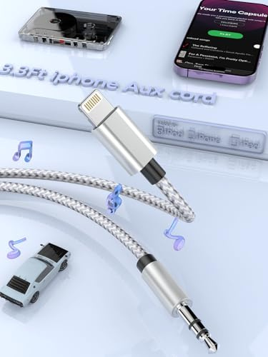 Lighnting Aux Kabel Auto Audio, [MFi Zertifiziert] Lightning zu 3.5mm Klinke Audio Kopfhörer Nylon Kabel Kompatibel mit iPhone 14 Pro 14 13 Pro 13 Pro Max 12 12 Pro 11 11 Pro Max X XS XR 8 -Grau