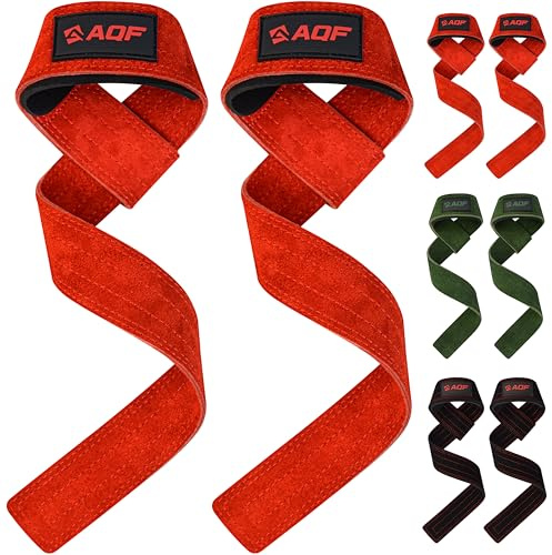 AQF Sangles de Tirage Musculation en Cuir Suédé Premium, Tractions de Force | Conception Caim robuste, Néoprène Rembourré, Coutures Haute Densité, Antidérapant, Idéal pour Soulevé de Terre, Fitness, Pair