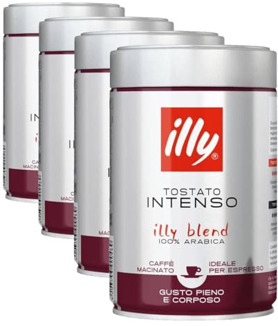 illy Caffè macinato per espresso Tostato INTENSO, Barattolo da 250 grammi (Confezione da 4)