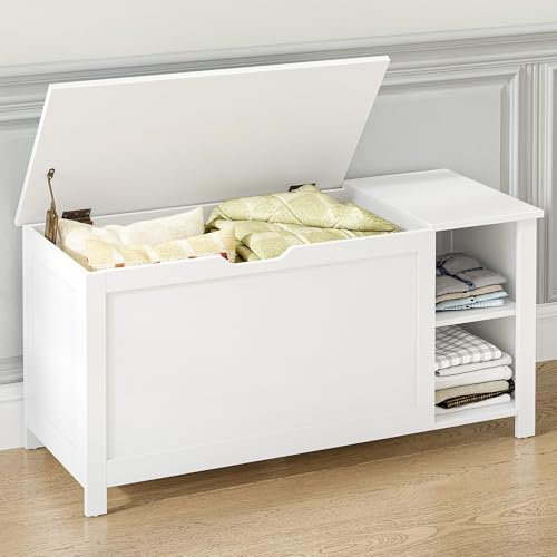 Hzuaneri Schuhbank, 100 cm Sitzbank mit 2 Ablagefächern, Sitztruhe, Aufbewahrungsbank, Stabile Sitztruhe, Stabilen Scharnieren, für Flur Eingangshalle, Schlafzimmer, Wohnzimmer, Weiß, SB25903X