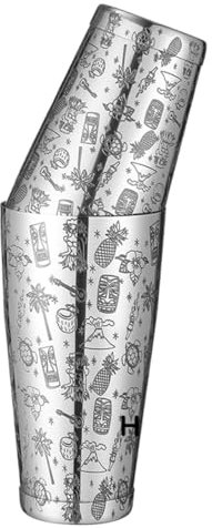QIUYMGFG Cocteleras Cocktail Kit de Coctelera Boston de 2 Piezas con Juego de Lata de coctelera de Barra con patrón grabado-800ml y 500ml(Hawaiian Tiki)