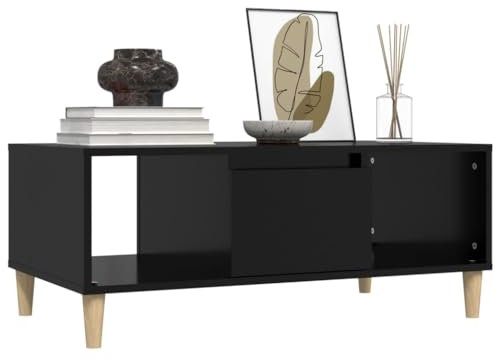 HEFZGDB Couchtisch Schwarz 90x50x36,5 cm Holzwerkstoff Couchtisch Akazie Couchtisch Klein Wohnzimmertisch Klein Kaffeetisch für Balkon Garten Café Tagungsraum