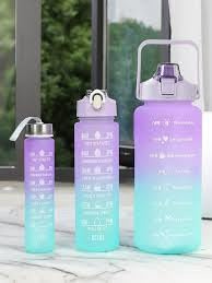 Générique Gourde Graduée avec Marqueur de Temps, Ensemble de 3 Bouteilles d'Eau, 2L/750ml/300ml, Dégradé Violet-Bleu
