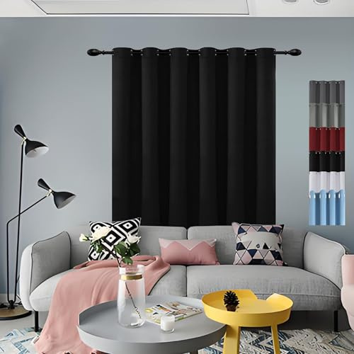 GOUSUN Thermovorhang Kälteschutz 140 x 80 cm Doppellagige Thermovorhang Blackout Vorhang Blickdicht Abdunkelnd Vorhänge mit Ösen für Schlafzimmer, Schwarz