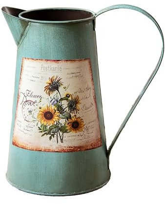 TIMIFUN Shabby Chic Flower Vase Vintage Farmhouse Jug Vase Milk Can Pitcher Galvanized Metal Rustic Vase Holder for Living Room Wedding Garden Office Christmas Decor