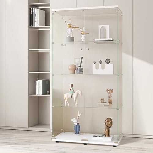 YNYHTER Glasvitrine Standvitrine, 2 Türen 4 Etagen Vitrine mit Glas Vitrinenschrank mit Schloss Sammlervitrine Glasvitrine Stehend (Weiß, 2 Tür 4 Etagen)