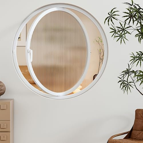 FenêTre Coulissante Fenêtre de hangar ronde en alliage d'aluminium, hublot en verre trempé pour sous-sol ouvert, peut être ventilée et décorée,White-60cm-ChanghongGlass