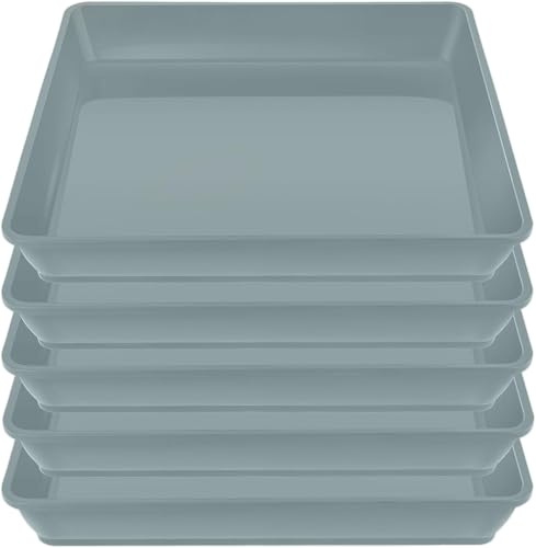 curfair 30Cm/12 Inch 5Pcs Plastic Trays For Plants, Drip Trays For Plant Pots, Square Plant Pot Saucers Tray Indoor And Outdoor Non-Porous Plant Pot Tray For Garden Balcony Windowsill Grey 12Inch