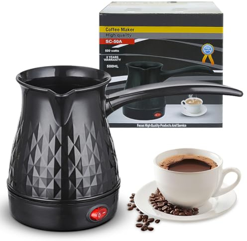 LOMUG Elektrische Türkische Kaffeekanne, 500 ML Elektrische Kaffeekanne, Espressokocher Induktion, Espressokocher Induktion Kaffeekocher mit Handgriff, Türkischer Kaffeekocher für Mocca, Reise, Büro