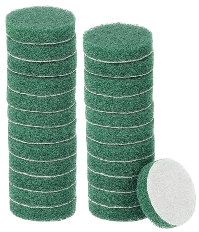 sourcing map 24pcs Scrubber Scouring Pads 180 Grits 2 Inch Drill Power Brush Hoop and Loop Surface Conditioning Disc Drill Scuffing Disc Scrub Pads for Home Kitchen Cleaning, Green