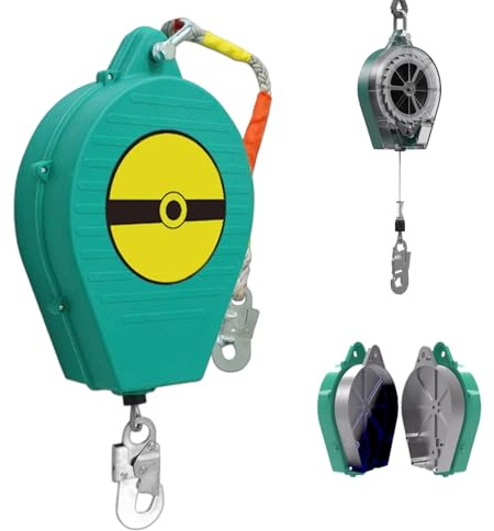 BOVDC Dispositivo Anticaidas Retráctil, Linea de Vida Retractil Homologado 150 KG, 3-20m Arnés de Seguridad Anticaídas Retráctil Trabajo en Tejados/Altura(Verde,10 metros)