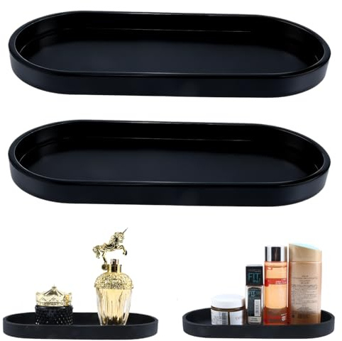TYSM-CC 2 Pezzi Vassoio Ovale in Silicone per Bagno e Cucina, Super Resistente e Facile da Pulire, Multifunzionale per Soggiorno, Camera e Altri Ambienti, Nero - Design Elegante e Pratico