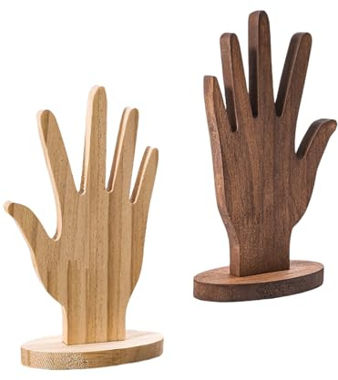 Set mit 2 handgefertigten Holzpalmen in Form eines Zubehörs, Schmuckhalter für elegante Ringe, Präsentation, Schmuck, Ausstellung