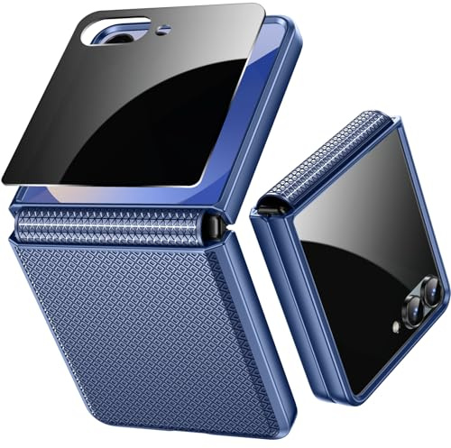 Fewdew for Samsung Galaxy Z Flip 7 Case with Privacy Screen Protector & Hinge Protection,Slim Fit Stylish Texture Hard Shockproof Protective Cover for Samsung Galaxy Z Flip 7,Dark Blue