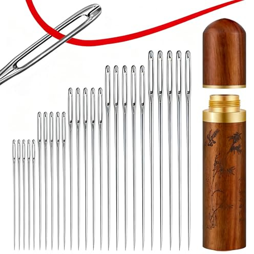 25 Pcs Large Eye Hand Sewing Needles,Durable & Rustproof Stainless Steel Hand Sewing-Needles Yarn Knitting Embroidery-Needles Sharp Large-Eye Stainless-Stee Craft Set (Silver)