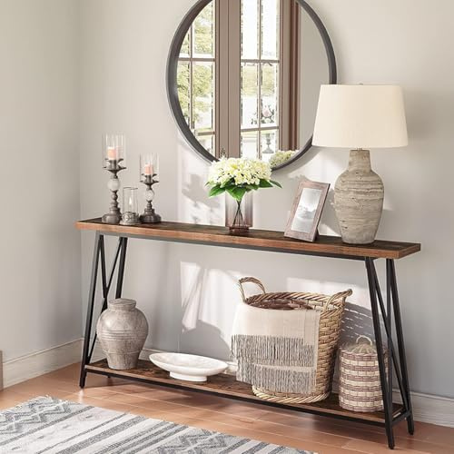 TUPAFJU Consola Estrecha de Madera Maciza, Estilo rústico, Moderna y Decorativa, con Espacio de Almacenamiento, Ideal para Entrada, recibidor, Pasillo y Sala de Estar(Walnut,90cm/35.4in)