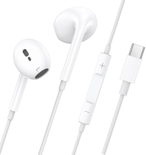 USB C Headphones for iPhone 17 16 15, Wired USB C Headphones Earbuds with Microphone and Volume Controller, In Ear Earphones for iPad Pro/Air/Mini, iPad 10th, Samsung Galaxy S25 Ultra/S24/S23/S22/S21