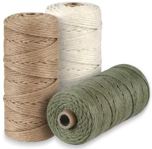 3 Roll Macrame Cord 3mm x 100m, Thick Macrame Rope Natural Cotton Rope Craft String, Garden Twine, for Wall Hanging, Plant Hangers, DIY Crafts, Knitting, Decorative Projects