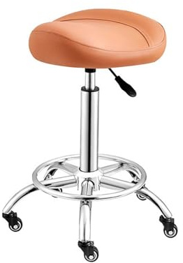Sadelpall med hjul, vridbar justerbar rullstol PU-läder sadelstol, lämplig for salonger och massagesalonger(Color-3)