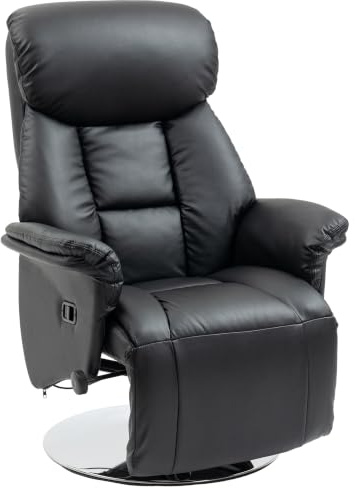 HOMCOM Fauteuil de Relaxation Fauteuil Relax Inclinable Pivotant Noir | Repose-Pied Réglable, Accoudoirs, Chaise TV, Cuir Synthétique, Jusqu'à 150 kg, pour Salon Chambre Home Cinéma