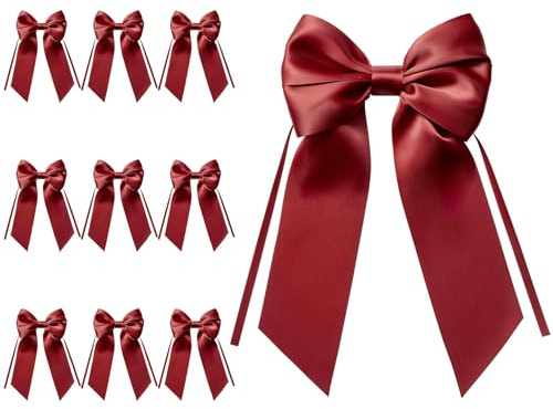 MORSUNBELA 10 Stycken Rosetter Dekoration Julgran Bröllop Presentrosett Stor Krans Rosett för Present Födelsedag Jul Adventskrans Mörkröd