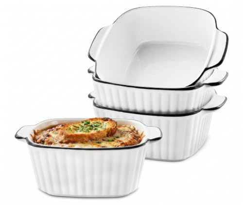 Koimiao® 13Oz Ceramic Baking Dishes Set of 4, 400 ml Square Baking Dishes with Handles, Small Baking Dish for Air Fryer, Pie Dishes for the Oven, White