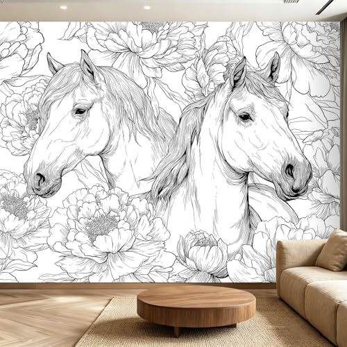 Genérico Papel pintado TNT Caballo minimalista – Papel pintado 250 x 175(WxH) en Blanco, fotomural para dormitorio y pasillo decoración, fácil de instalar