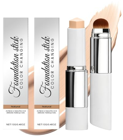 XPJBKC Facelove Foundation Stick, 2 Stück Feuchtigkeitsspendend Langanhaltend Faccelove's Foundation mit Borsten, Natürlicher Glow 2-in-1 Make-up Stick für Reisen, alle Hauttypen, Naturfarbe