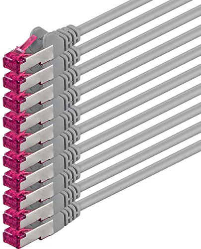 1aTTack.de 5m - grau - 10 Stück - Netzwerkkabel CAT6a (10Gb/s) S-FTP CAT 6a Lankabel - GHMT zertifiziert PIMF 500 MHz Cat5 Cat5e Cat6 Cat6a Cat7 für Switch, Router, Modem, Internet