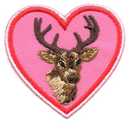 Aufnäher Bügelbild Aufbügler Iron on Patches Applikation Landhaus Wiesn Herz Hirsch 4,8 x 4,5cm Farbe: Rot-Pink Vor152-3