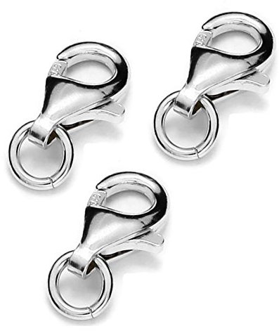My-Bead 3 Stück Karabinerverschlüsse 9mm 925 Sterling Silber nickelfrei Karabiner 3mm Binderinge basteln DIY