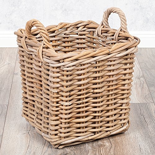 LEBENSwohnART Rattankorb BAKUL eckig Grey 30x30cm mit Griffen Aufbewahrungskorb Wäschekorb